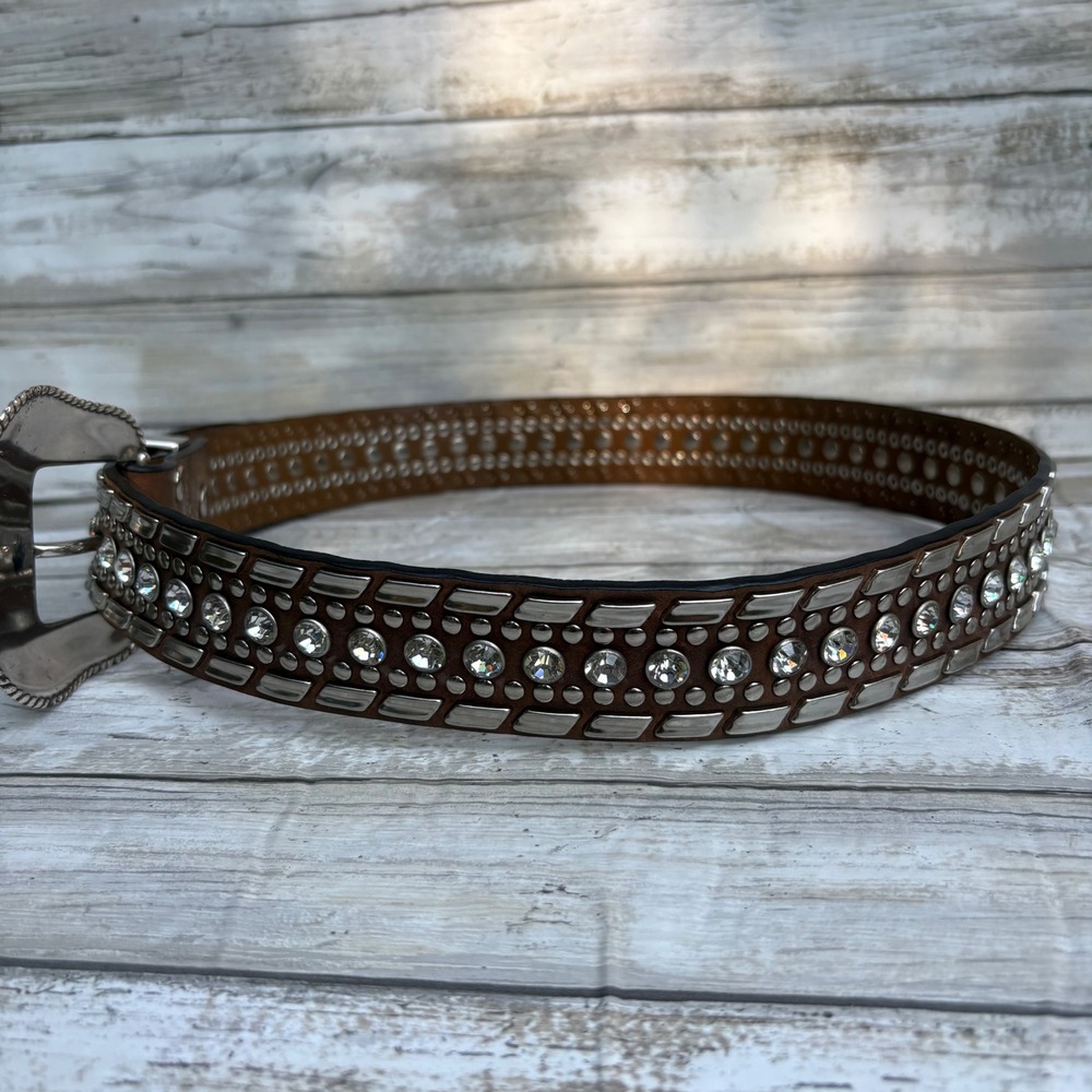 Nocona Belt Co Western Belt 33" Brown Rhinestone Studded Bling Y2K Cowgirl Rodeo - Picture 4 of 11